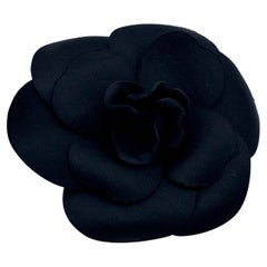 Chanel Vintage Black Satin Flower Camellia Camelia Brooch Pin