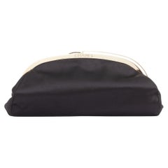 CHANEL Vintage black satin gold frame slide lock half moon evening clutch bag
