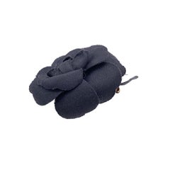 Chanel Vintage Black Satin Small Flower Brooch Pin Camelia Camellia