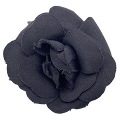 Chanel Vintage Black Satin Small Flower Brooch Pin Camelia Camellia