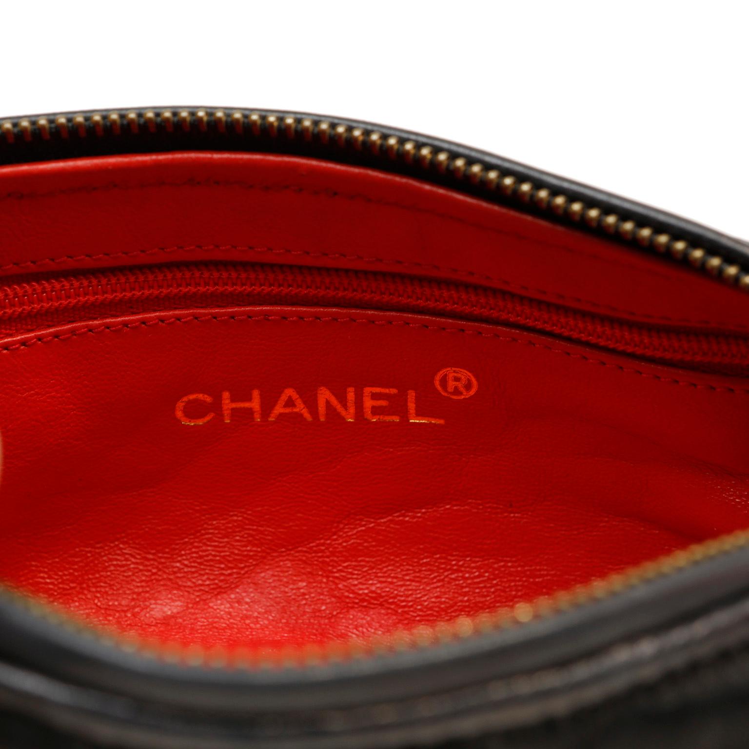 Women's Chanel Vintage Black Satin Tasseled Pouch For Sale
