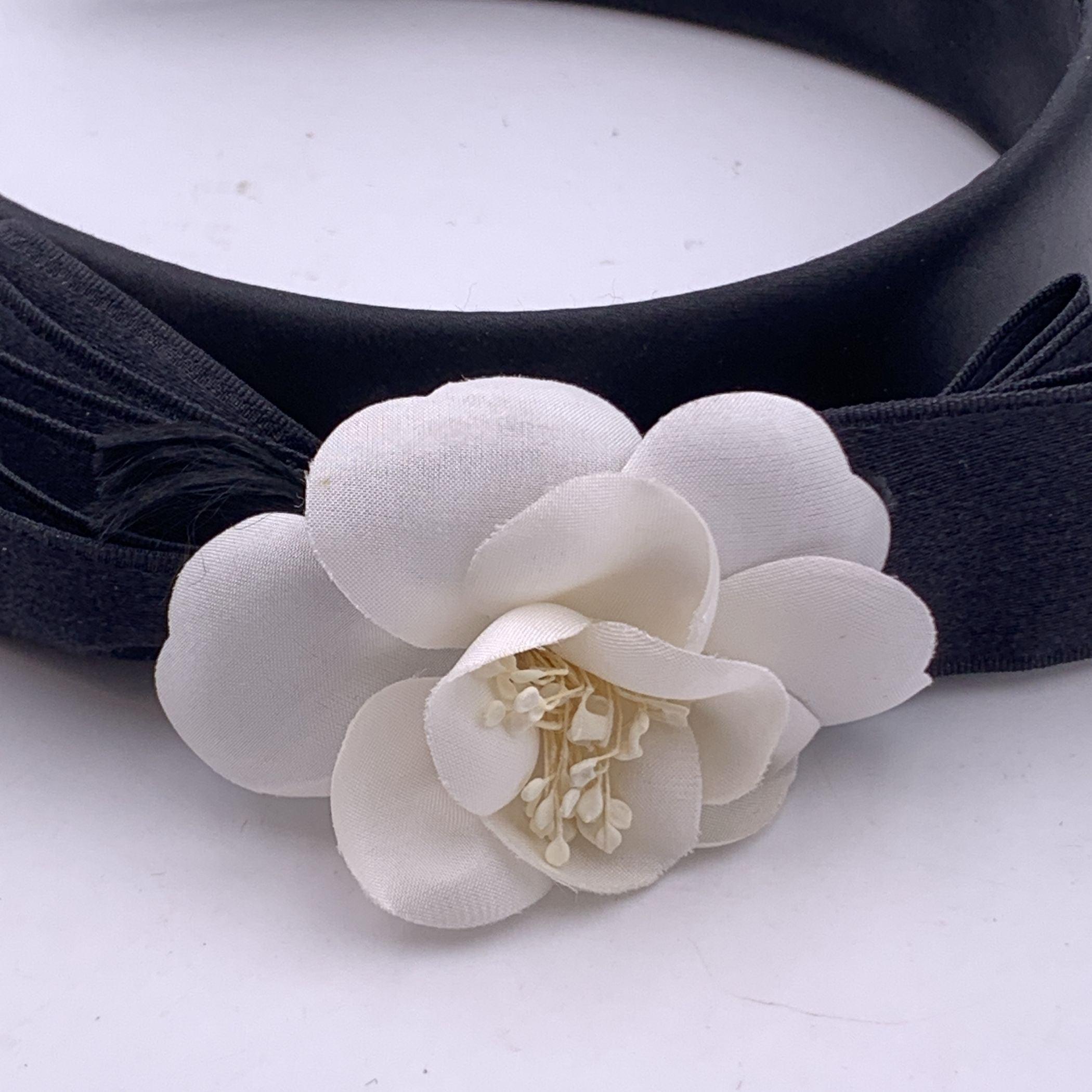 Chanel Vintage Black Silk Bow Camellia Headband Hair Accessory 1