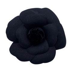 Chanel Vintage Black Silk Camelia Camellia Flower Pin Brooch