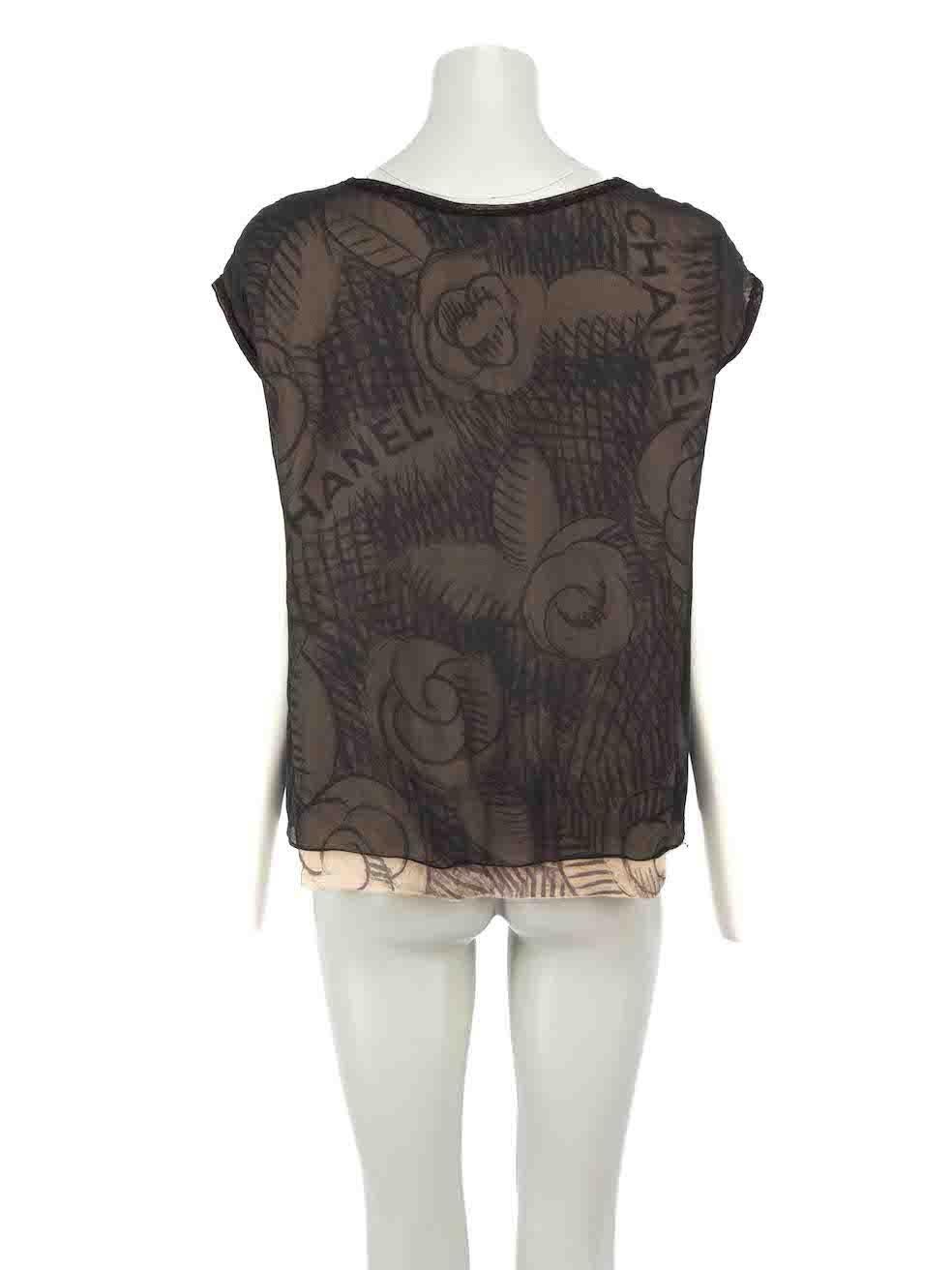 Chanel Vintage Black Silk Floral Print Top Size XXL In Good Condition In London, GB