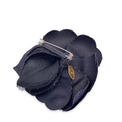 Chanel Vintage Black Silk Flower Brooch Pin Camelia Camellia