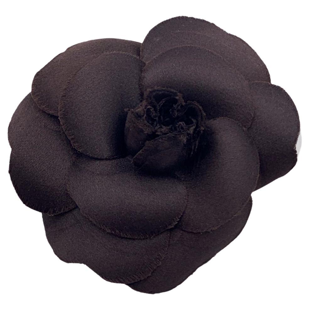 Chanel Vintage Black Silk Flower Camelia Camellia Brooch Pin