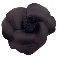 Chanel Vintage Black Silk Flower Camelia Camellia Brooch Pin