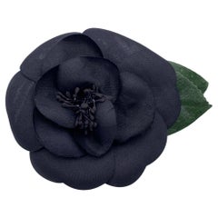Chanel Vintage Black Silk Flower Camellia Camelia Pin Brooch
