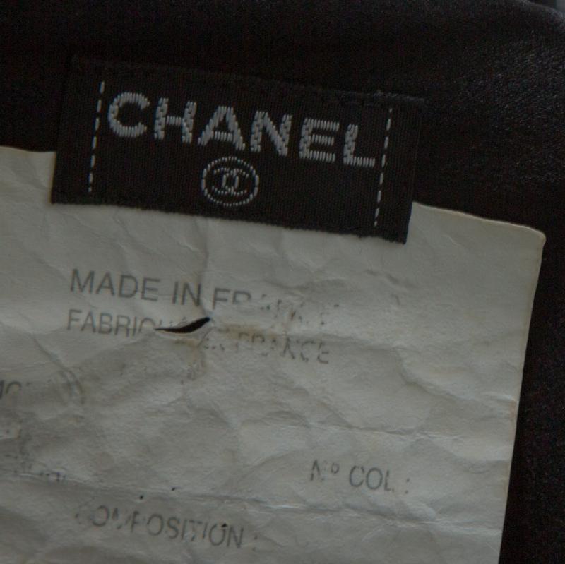 Chanel Vintage Black Silk Satin Button Front Classic Shirt M 1