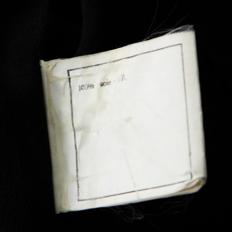 Chanel Vintage Black Silk Satin Button Front Classic Shirt M 2
