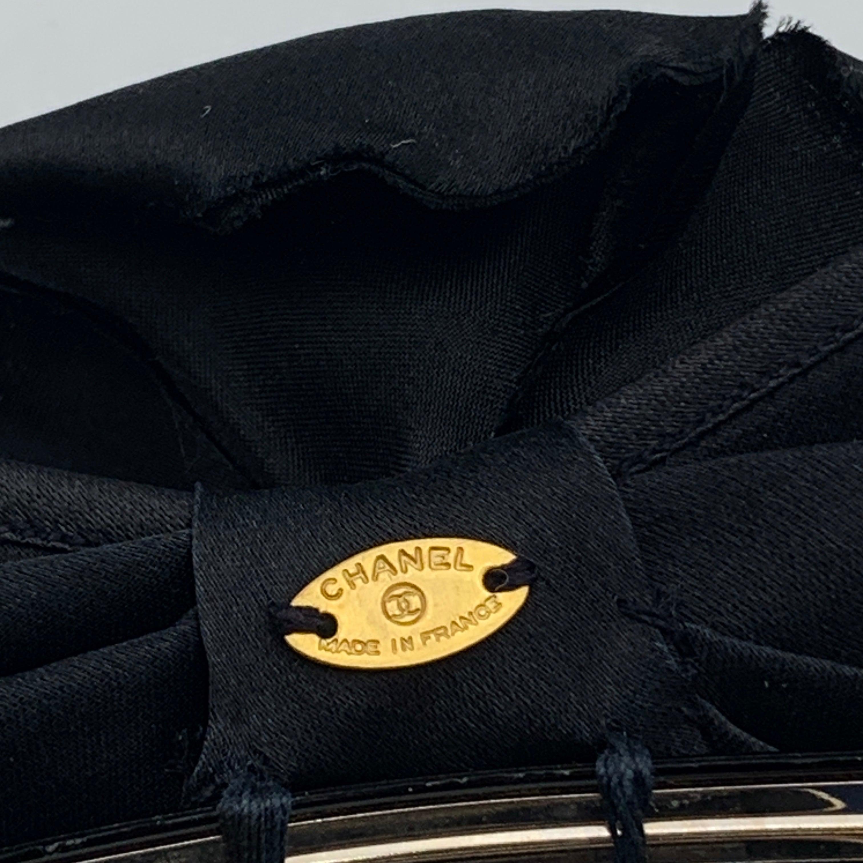 Women's Chanel Vintage Black Silk Satin Camellia Camelia Bow Hair Clip