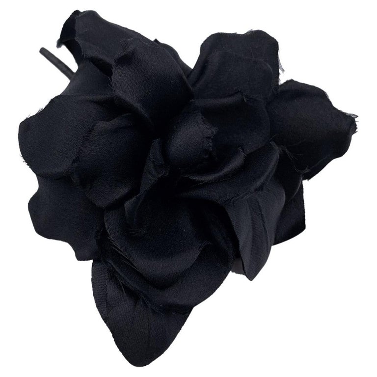 Chanel Vintage Black Silk Satin Gardenia Camellia Flower Pin Brooch For  Sale at 1stDibs