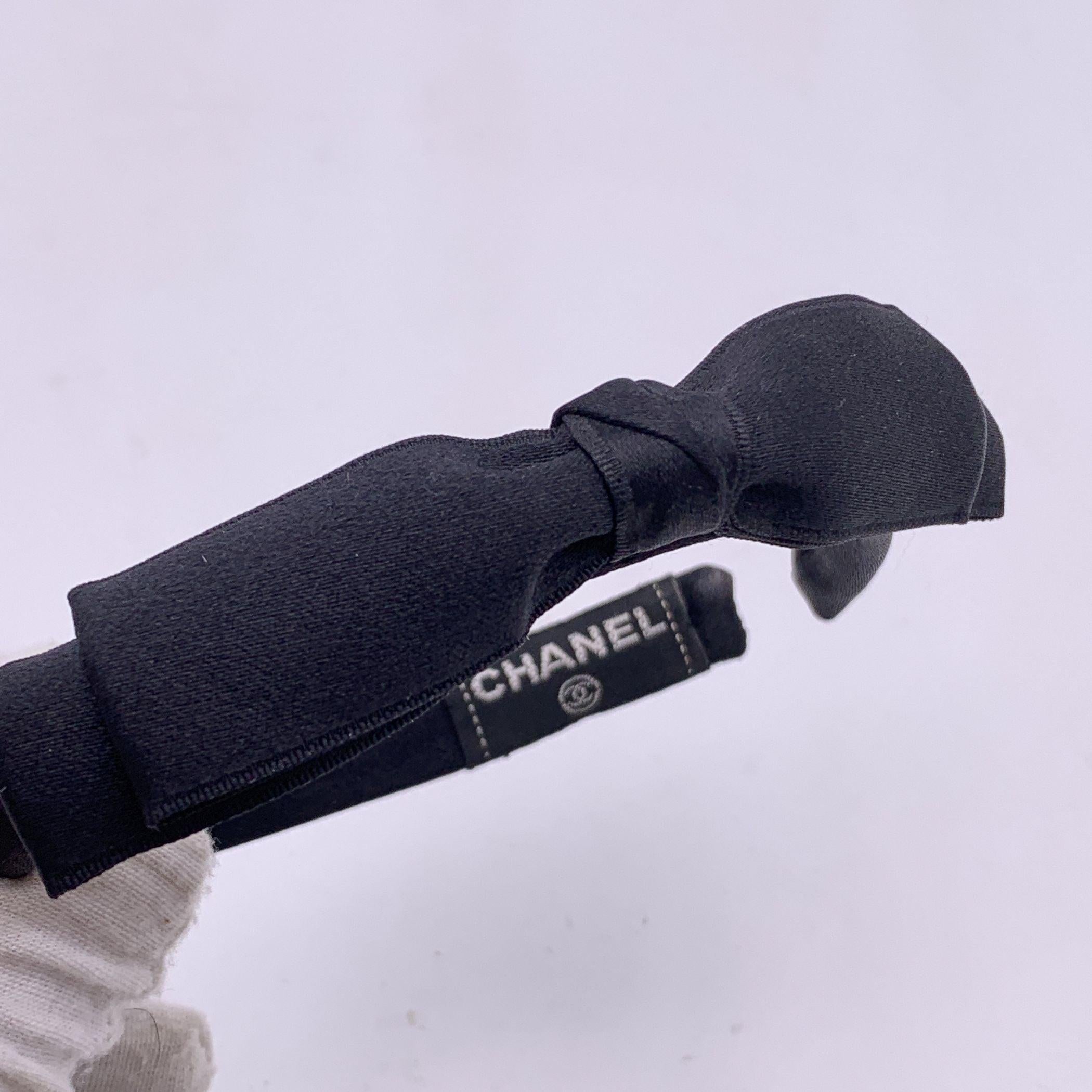 Chanel Vintage Black Silk Satin Headband Hair Accessory with Bow 1