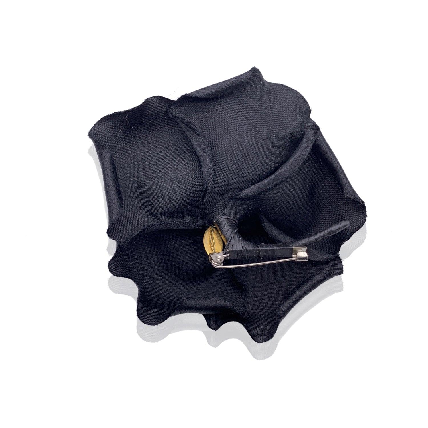 Chanel Vintage Black Silk Satin Rose Flower Pin Brooch In Excellent Condition In Rome, Rome
