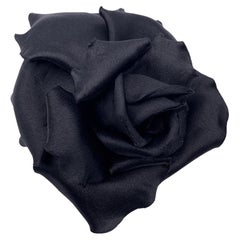 Chanel Vintage Black Silk Satin Rose Flower Pin Brooch
