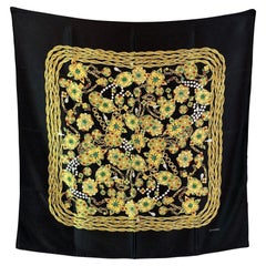 Chanel Vintage Black Silk Scarf Bijoux Jewels Print
