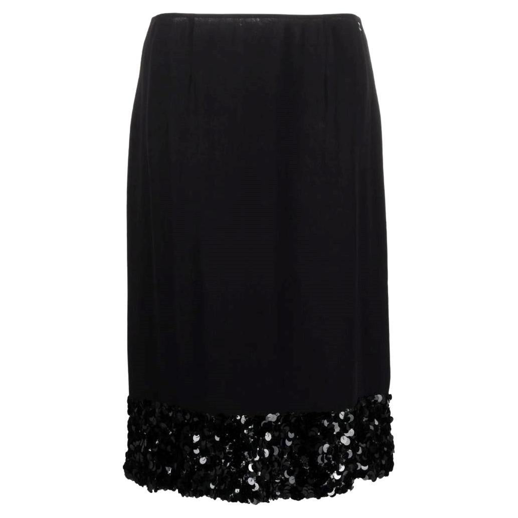 Chanel Vintage black silk straight midi 2000s sequined skirt For Sale