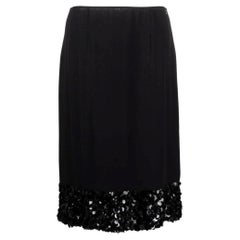 Chanel Vintage black silk straight midi 2000s sequined skirt