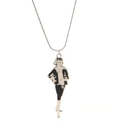 Chanel Vintage Black Silver Resin & Metal Coco Mademoiselle Pendant Necklace