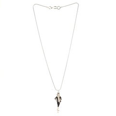 Chanel Vintage Black Silver Resin & Metal Coco Mademoiselle Pendant Necklace