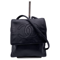 Chanel Used Black Smooth Leather CC Logo Shoulder Bag Purse