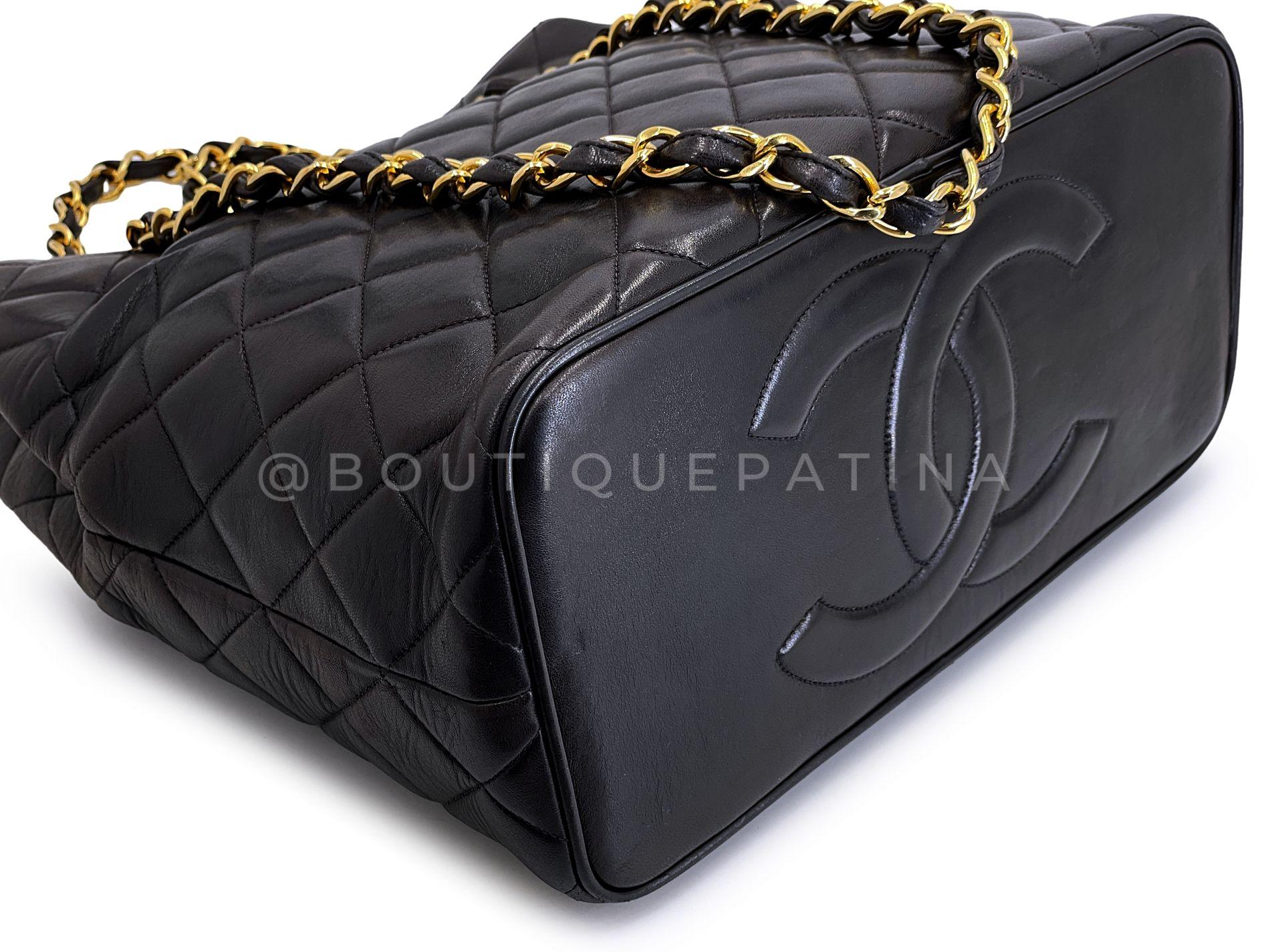 Chanel Vintage Schwarze, weiche, übergroße CC Vertical Tote Bag 24k GHW Lammfell 68486, Vintage 3