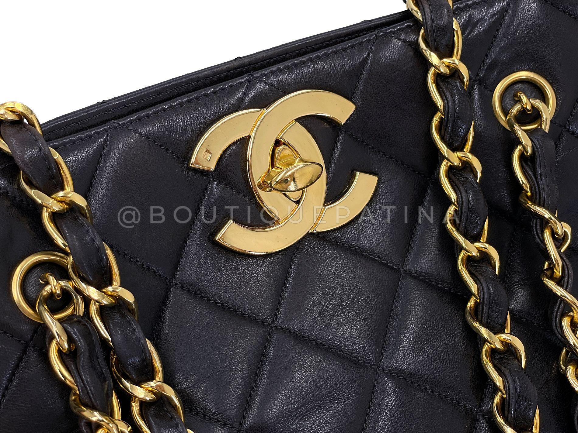 Chanel Vintage Schwarze, weiche, übergroße CC Vertical Tote Bag 24k GHW Lammfell 68486, Vintage 4