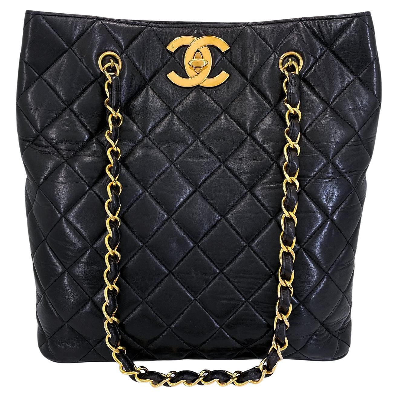 Chanel Vintage Black Soft Oversized CC Vertical Tote Bag 24k GHW Lambskin 68744