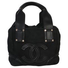 Chanel Vintage Black Suede Sparkle Winter Tote