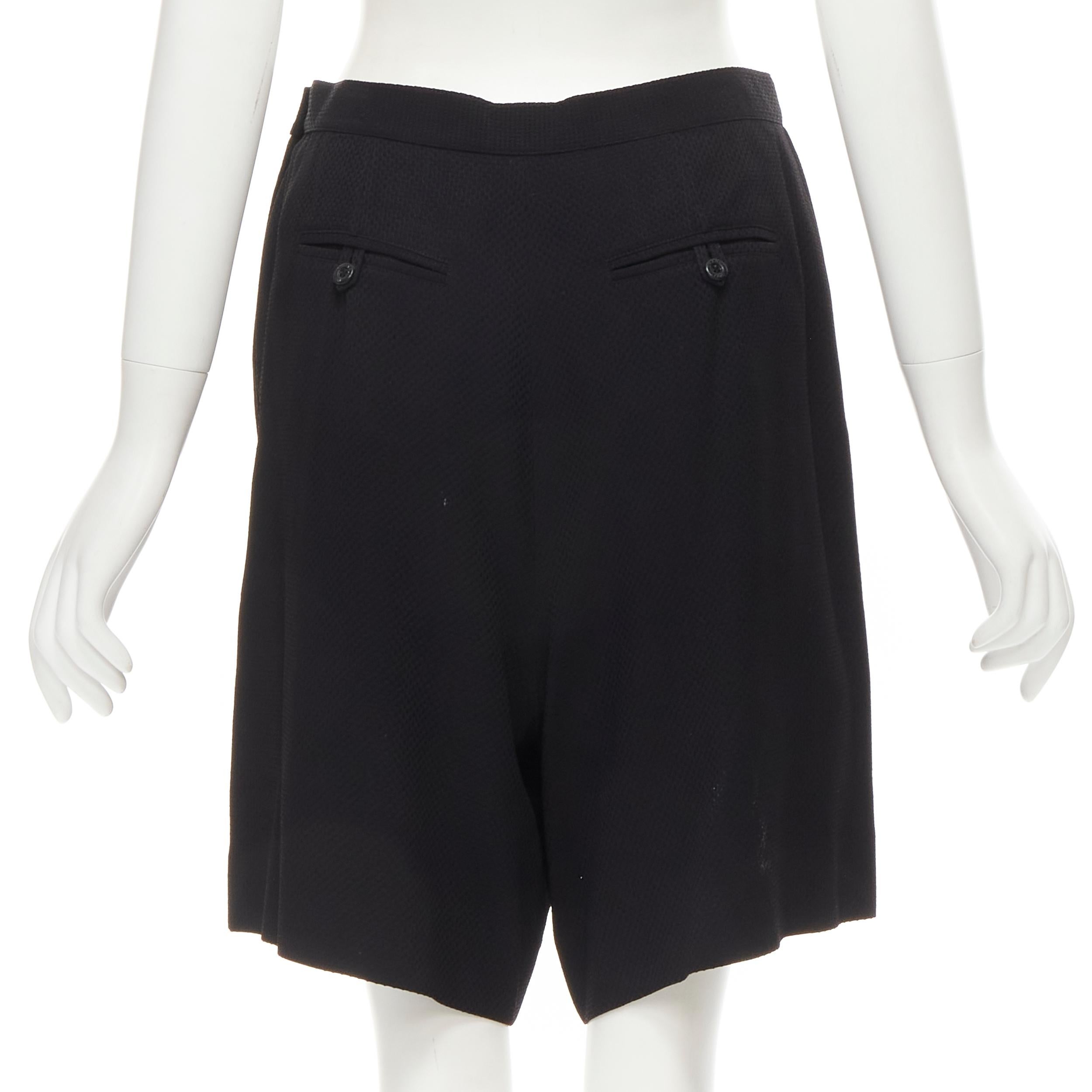 Women's CHANEL Vintage black textured acetate viscose box pleat wide leg shorts FR42 L For Sale