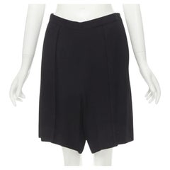 CHANEL Vintage black textured acetate viscose box pleat wide leg shorts FR42 L