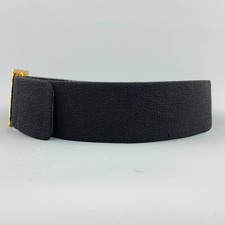CHANEL Vintage Black Thick Wool Leather Gold Tone Twist Buckle Belt For Sale at 1stdibs
