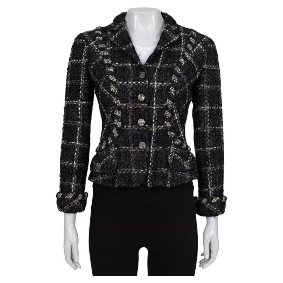 Chanel Vintage Black Tweed Fitted Jacket, Sz 38/M