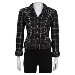Giacca aderente Chanel Vintage in tweed nero, Sz 38/M