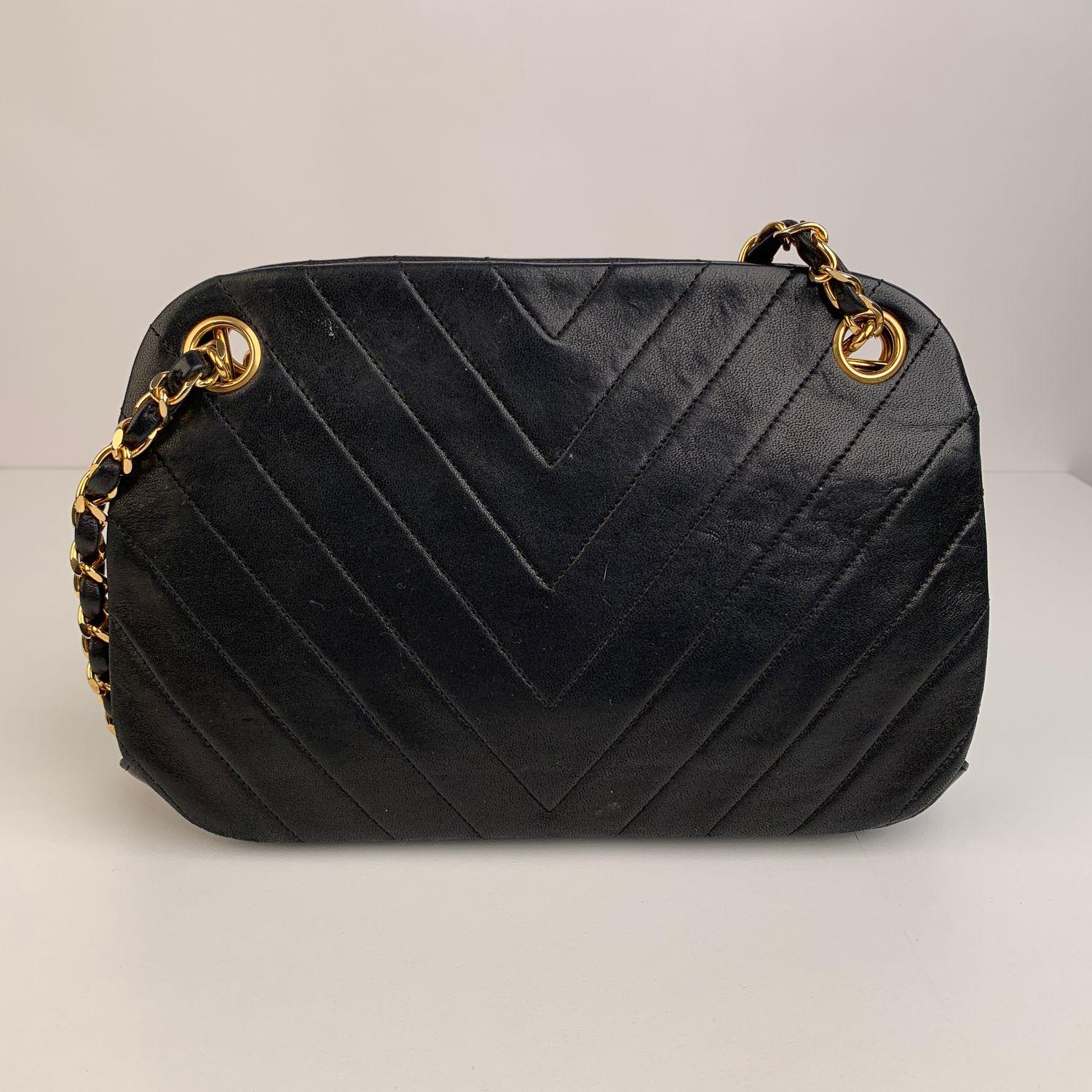 Chanel Vintage Black V Quilted Leather Shoulder Bag 1
