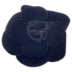 Chanel Vintage Black Velvet Camelia Camellia Flower Pin Brooch