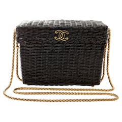 Chanel Vintage Black Wicker Picnic Basket Bag 