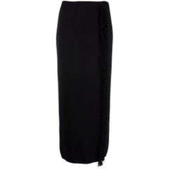 Chanel Vintage black wool 90s straight long skirt with high waist