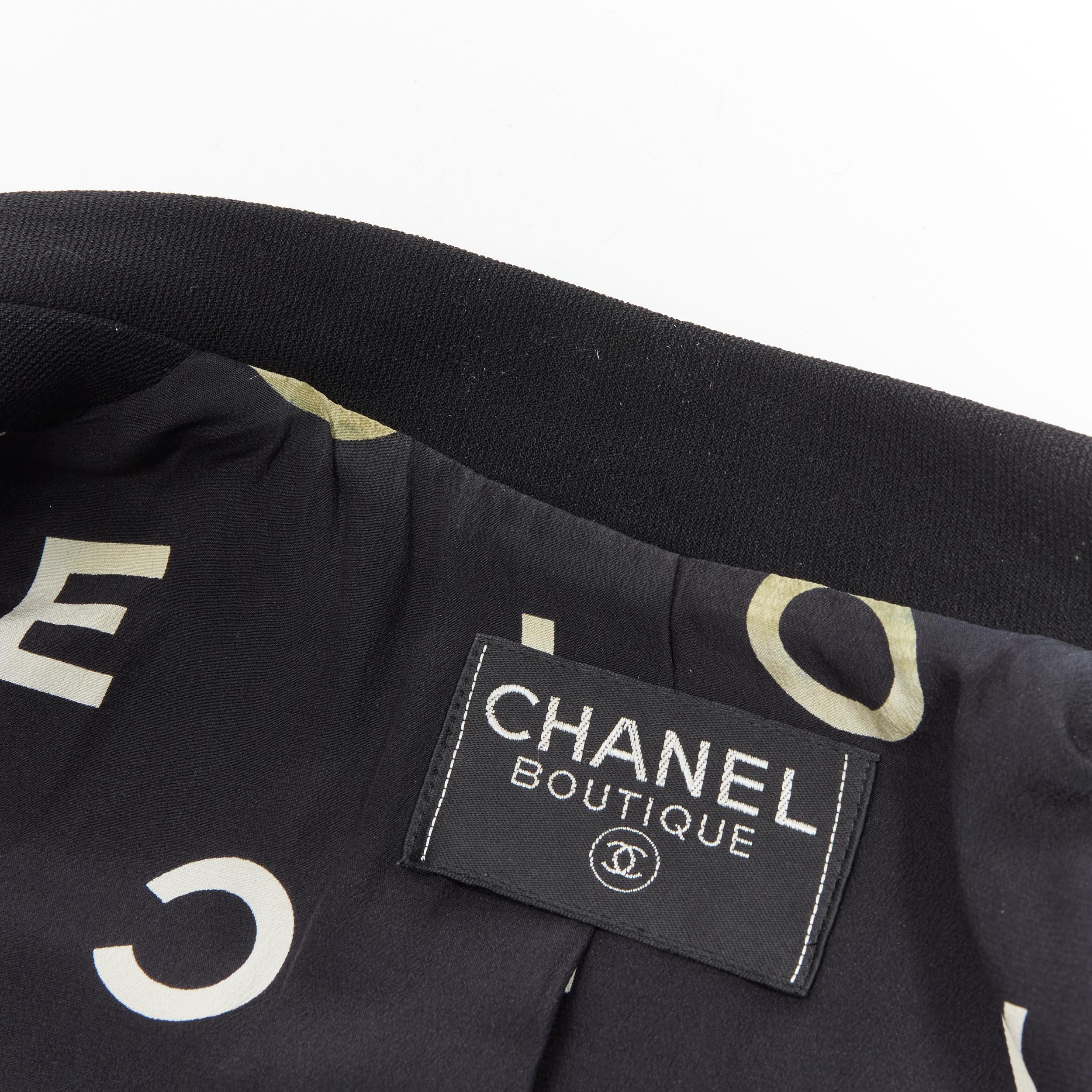CHANEL Vintage black wool crepe CC button silk lined little black jacket 9