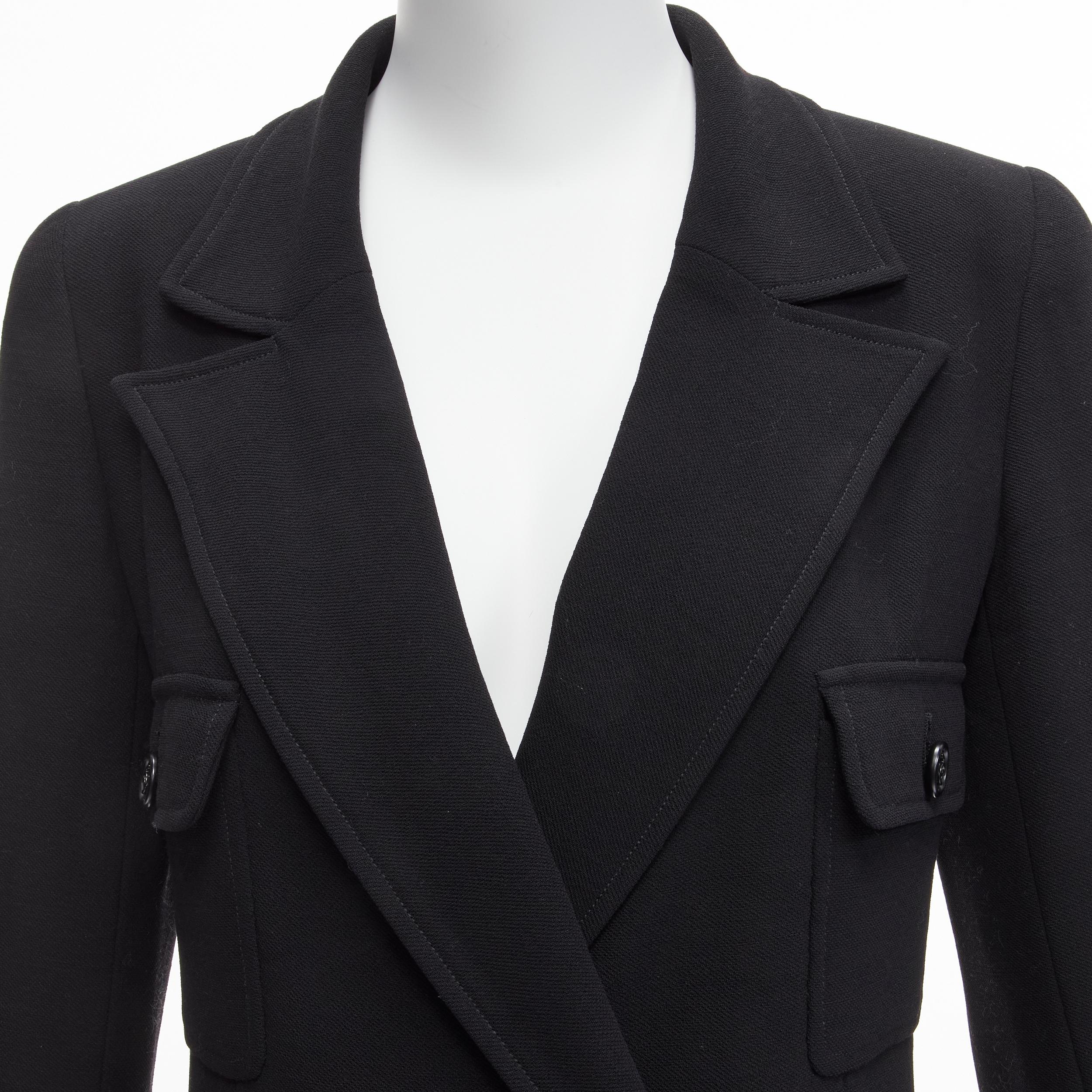 CHANEL Vintage black wool crepe CC button silk lined little black jacket For Sale 3