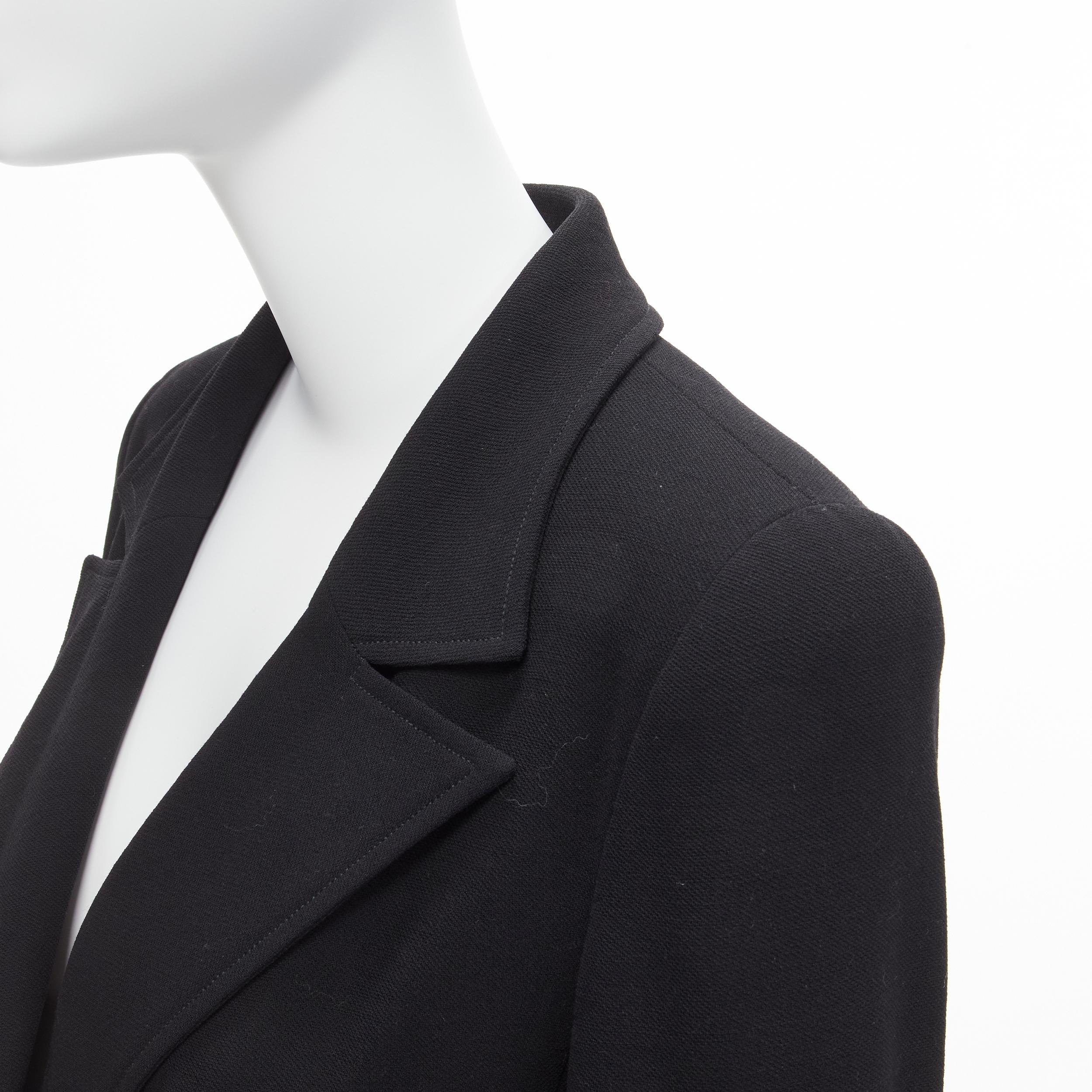 CHANEL Vintage black wool crepe CC button silk lined little black jacket For Sale 4
