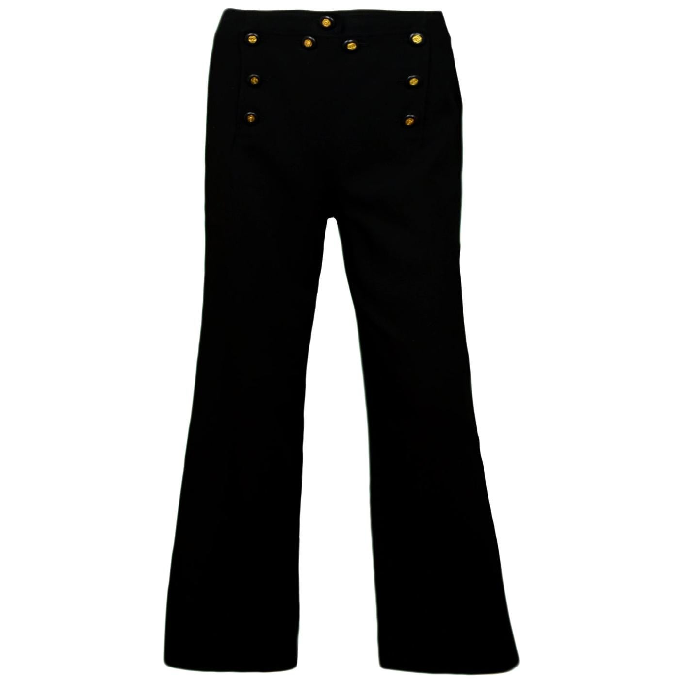 Chanel Vintage Black Wool Sailor Pants w/ 9 CC Buttons sz F34