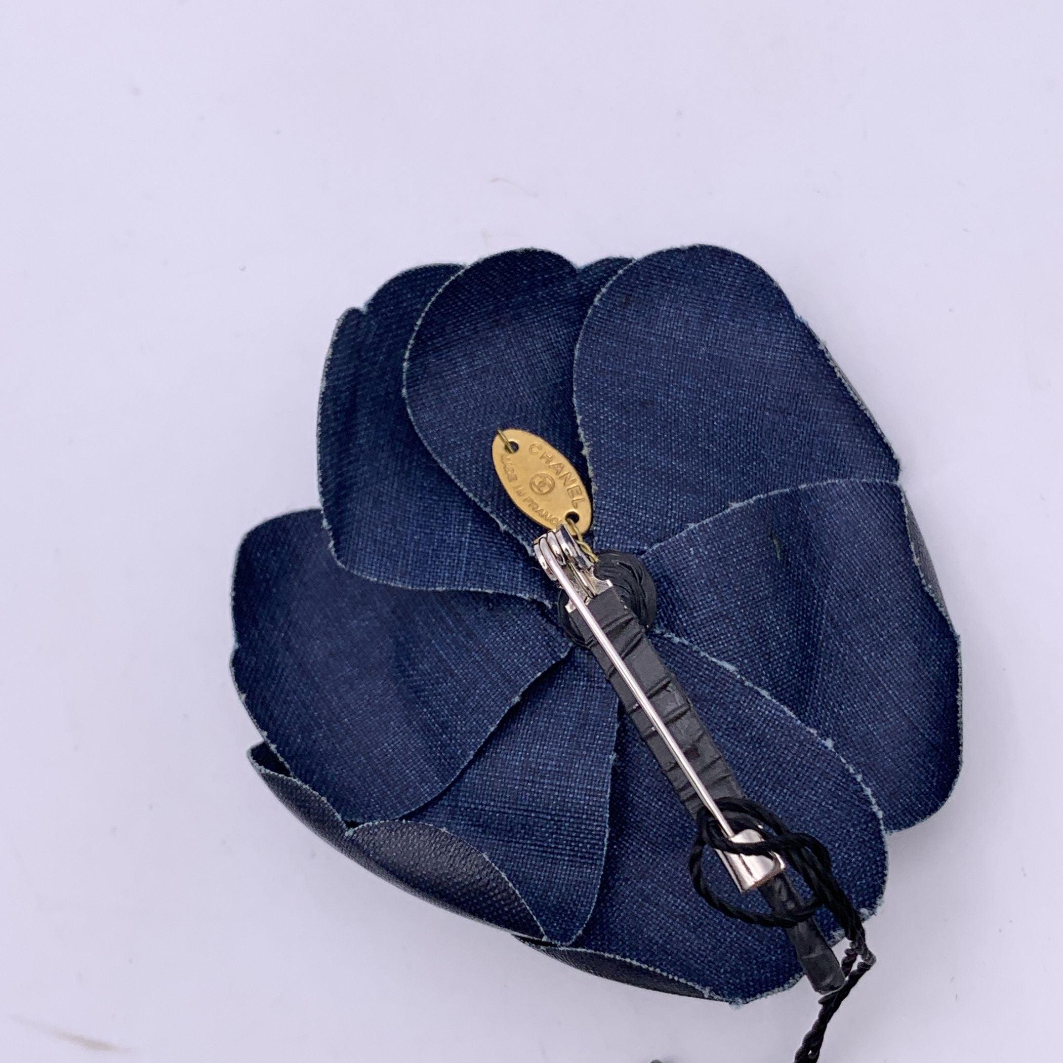 Women's Chanel Vintage Blue Canvas Brooch Pin Flower Camelia Camellia