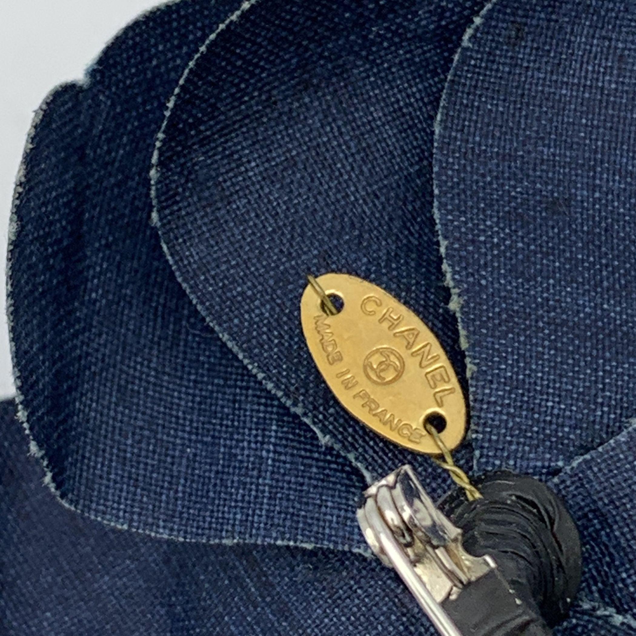 Chanel Vintage Blue Canvas Brooch Pin Flower Camelia Camellia 1