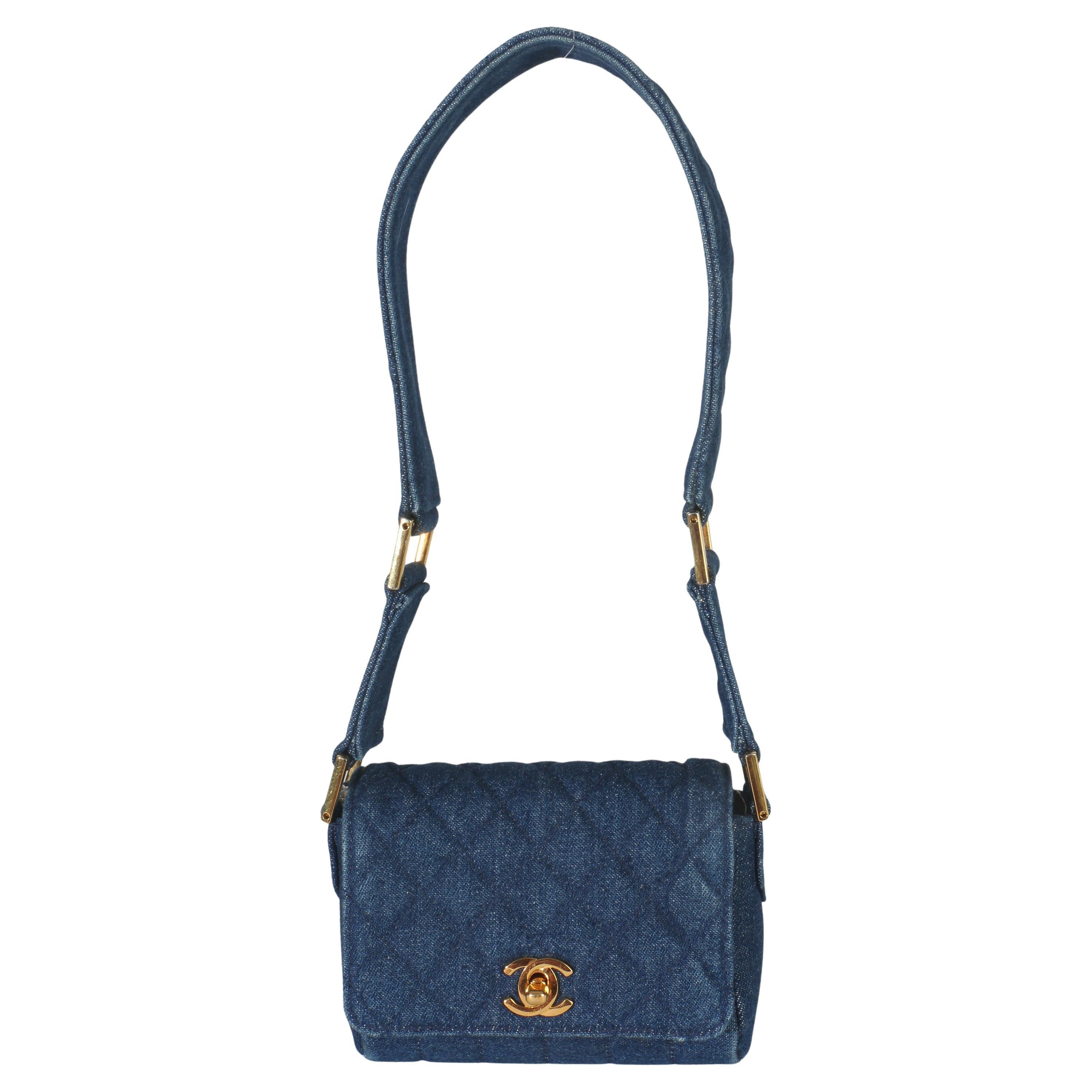 Chanel Blue Tweed Quilted Small Classic Flap Bag For Sale at 1stDibs