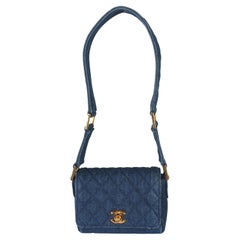 Chanel Vintage Blue Quilted Denim Mini Single Flap Bag