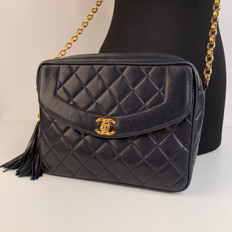 Chanel Vintage Blue Quilted Leather Camera Tassel Crossbody Bag For ...