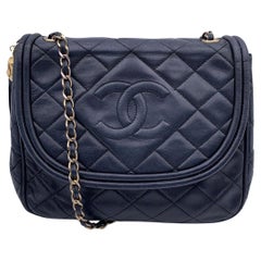 Chanel Vintage Blue Quilted Leather Logo Tassel Shoulder Bag