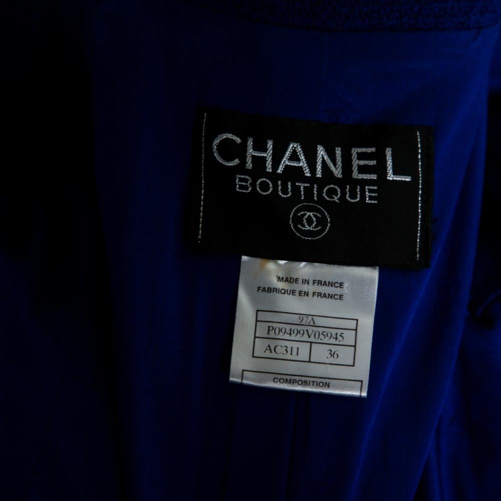Chanel Vintage Blue Tweed Button Front Long Jacket S 1