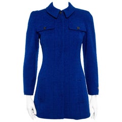 Chanel Vintage Blue Tweed Button Front Long Jacket S